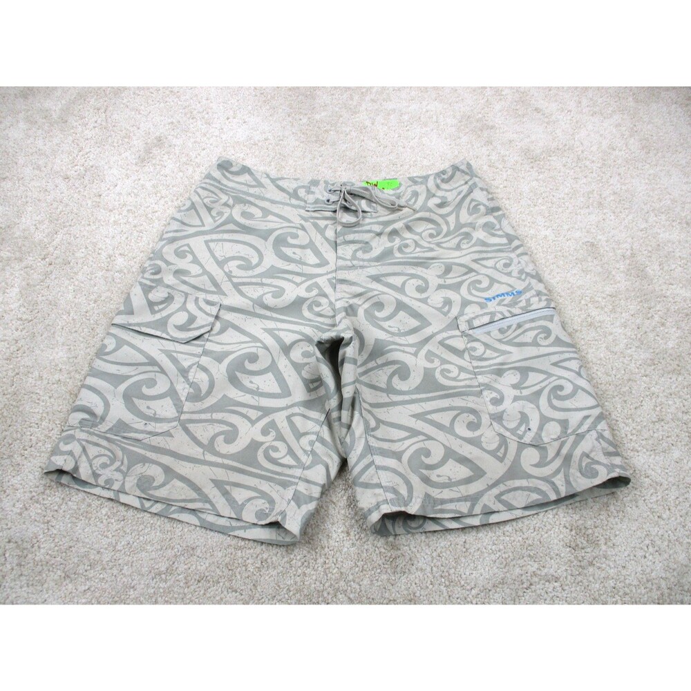 Simms Swim Trunks Mens 32 Graphic Print Board Shorts Solarflex Fishing Suit *